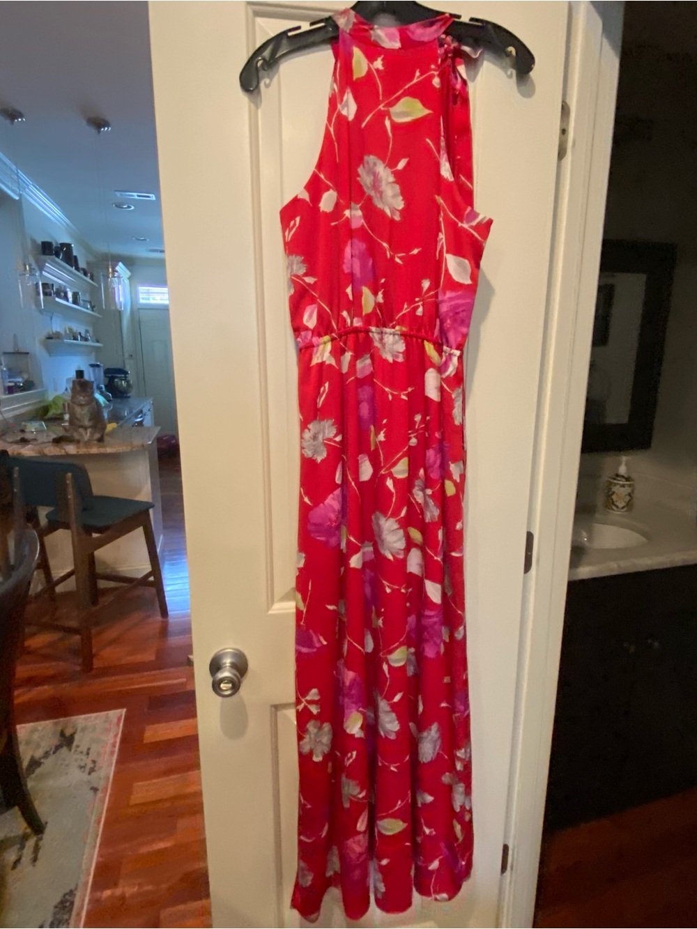 Banana Republic Red Floral Maxi Dress size S Women’s, halter neck, asymmetrical